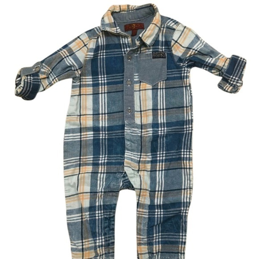7 For All Mankind Blue and Tan Footies One Piece